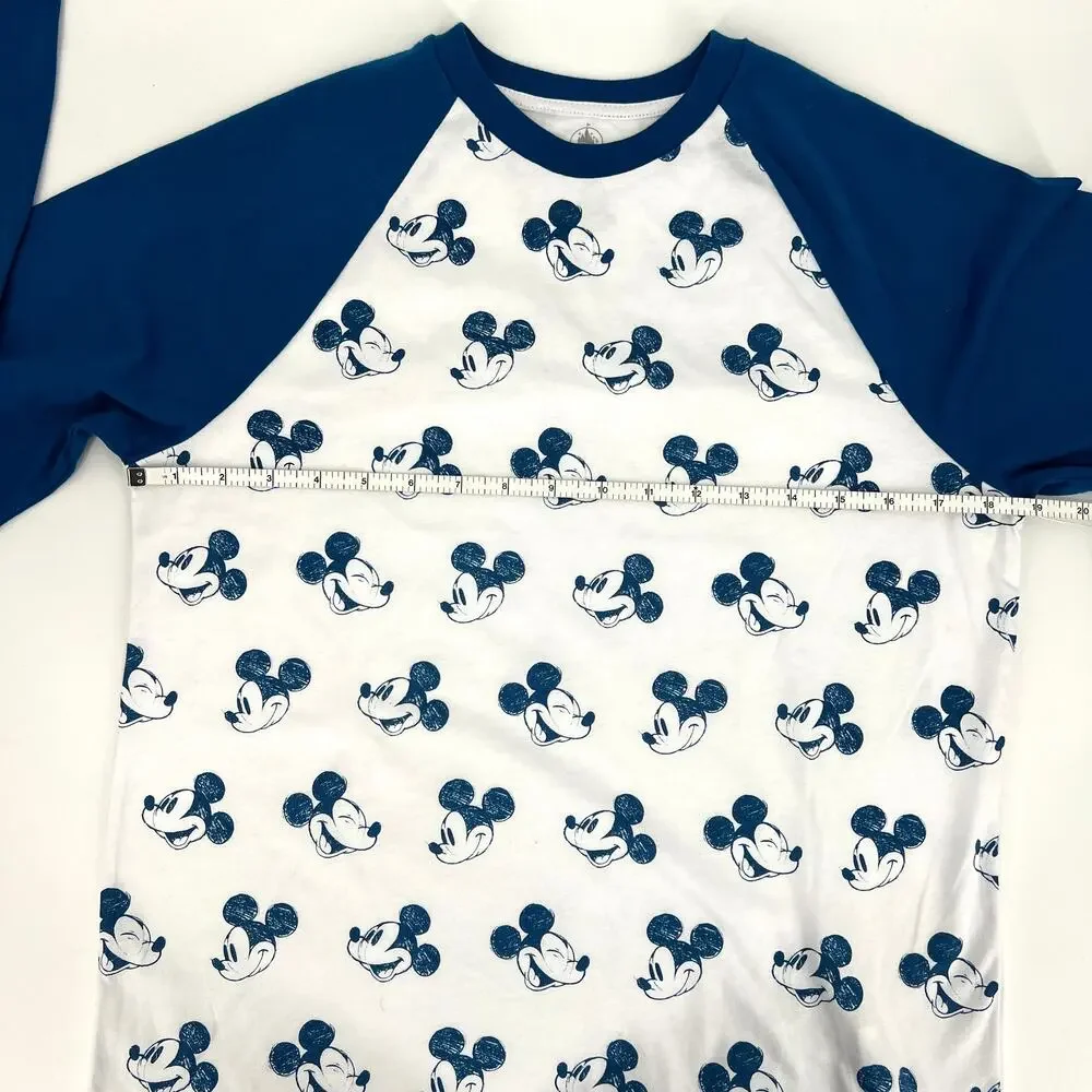 Disney Womens Mickey Mouse All Over Print Baseball Sleeve T Shirt Size L NWT